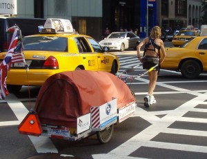 Rosie pulling her trailer