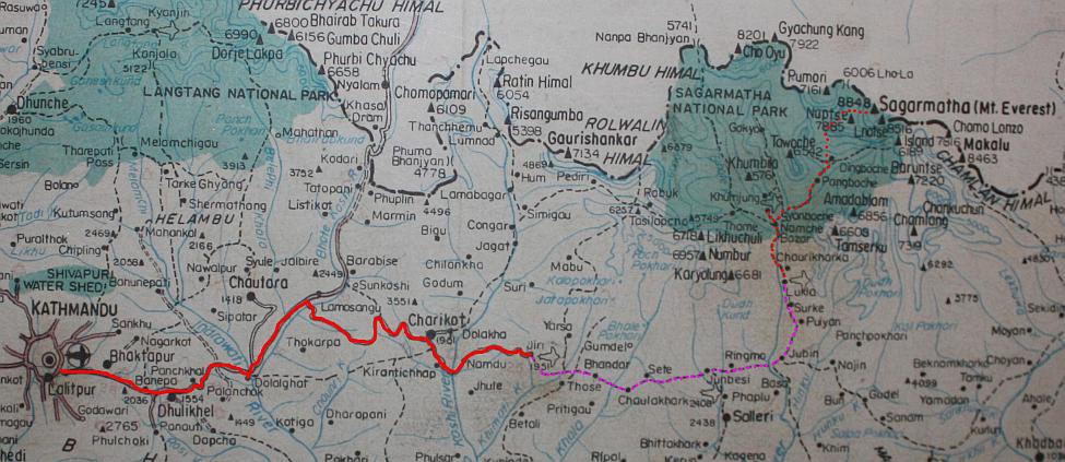 Chocolate Sherpa Route Map from Kathmandu to Everest Base Camp
