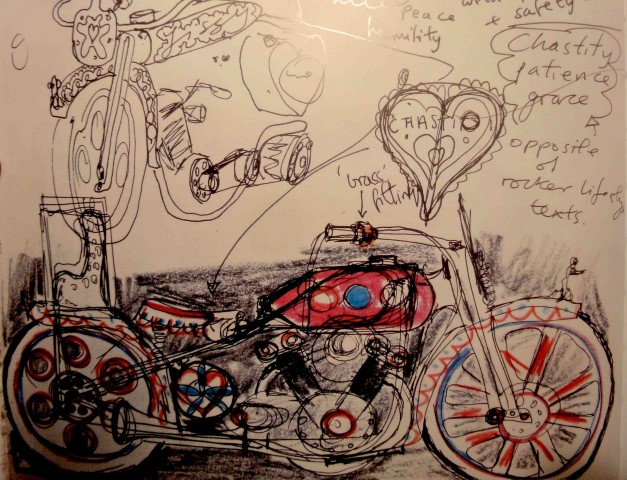 Grayson Perry's pink motorbike design sketch