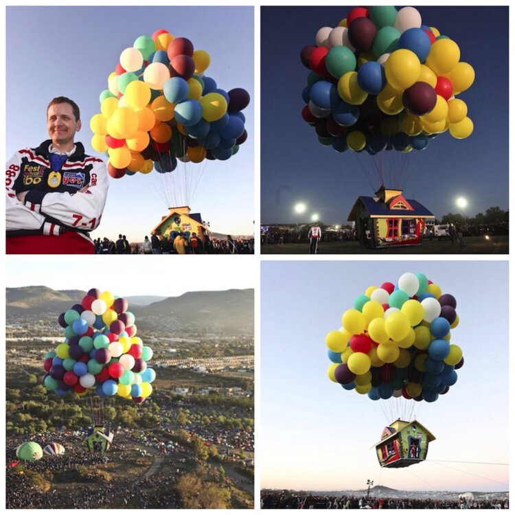 Jonathan Trappe's flies a house with a set of oridnary cluster balloons. Is your trip equally kickass?!