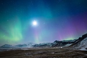 Full Moon and Northern Light in Iceland