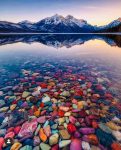 The colourful 'beach' pebbles of Lake McDonald in Glacier National Park
